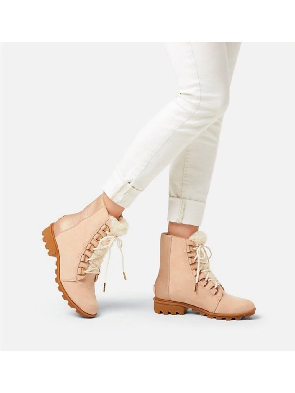 Sorel Phoenix Short Lace Lux Natural Tan Leather Winter Womens Boots 8.5